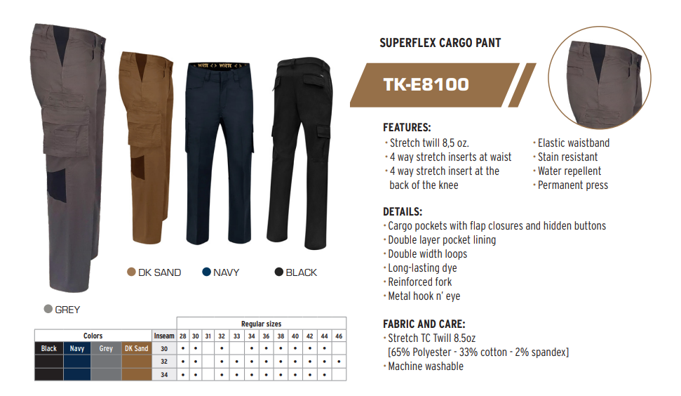 TK-E8100 Men’s Superflex Cargo Pants
