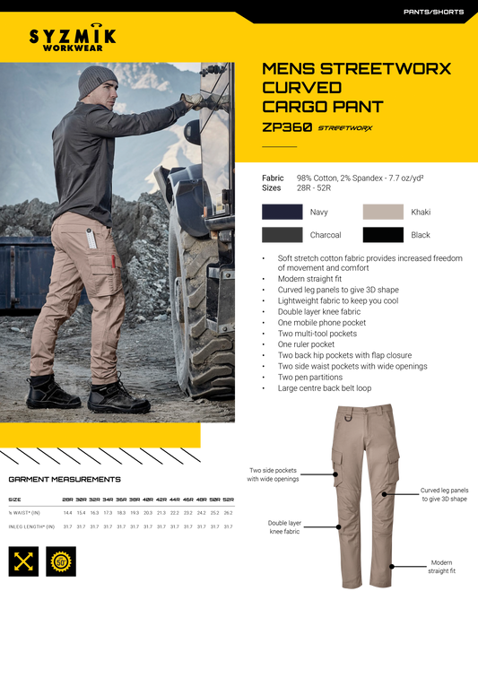 ZP360 Mens Streetworx Curved Cargo Pant